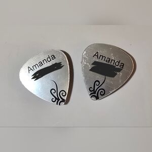 2 Hard Rock Cafe Silver Guitar Pick Name TAGS Northfield HRC Ultra RARE